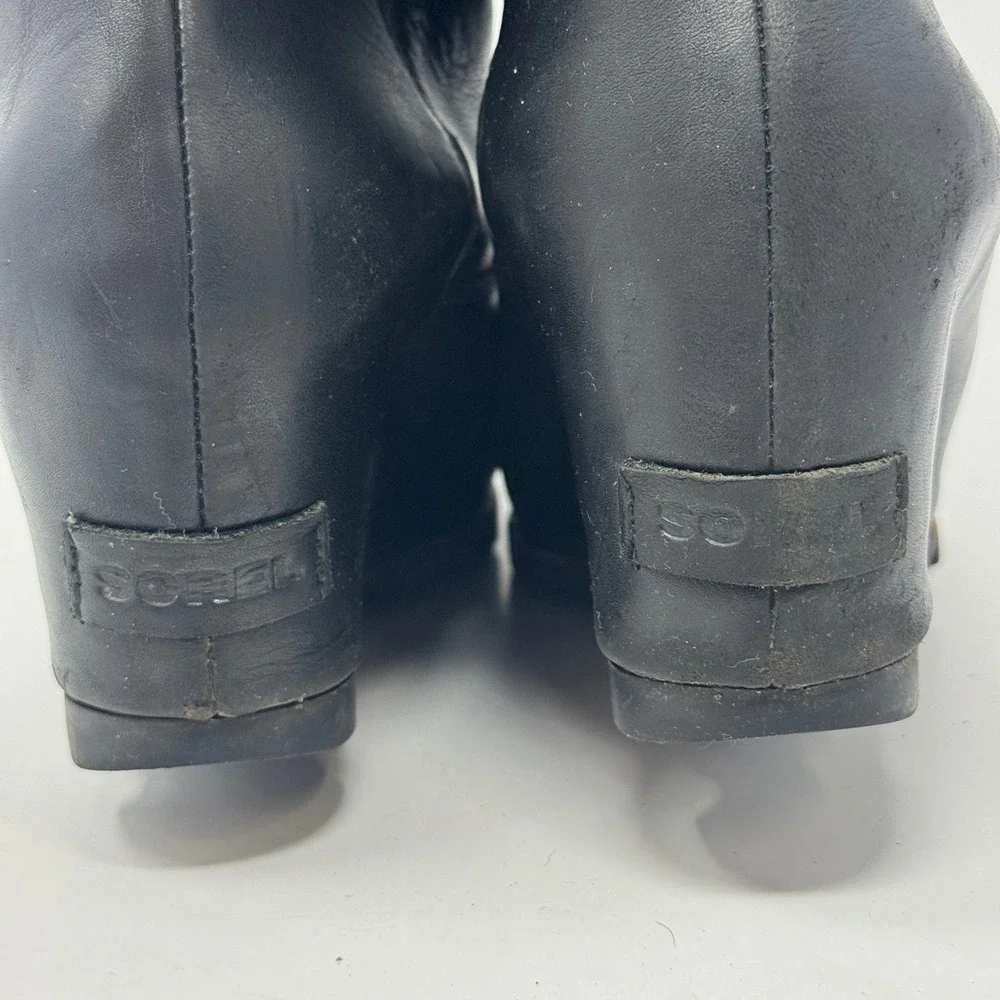 Sorel Fiona Black Leather Over The Knee Boots NL2594-010 Womens 10